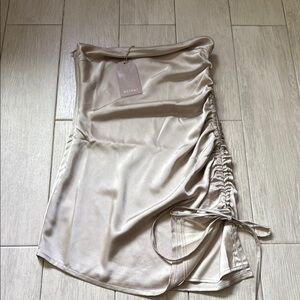 MESHKI Beige Ruched Mini Dress